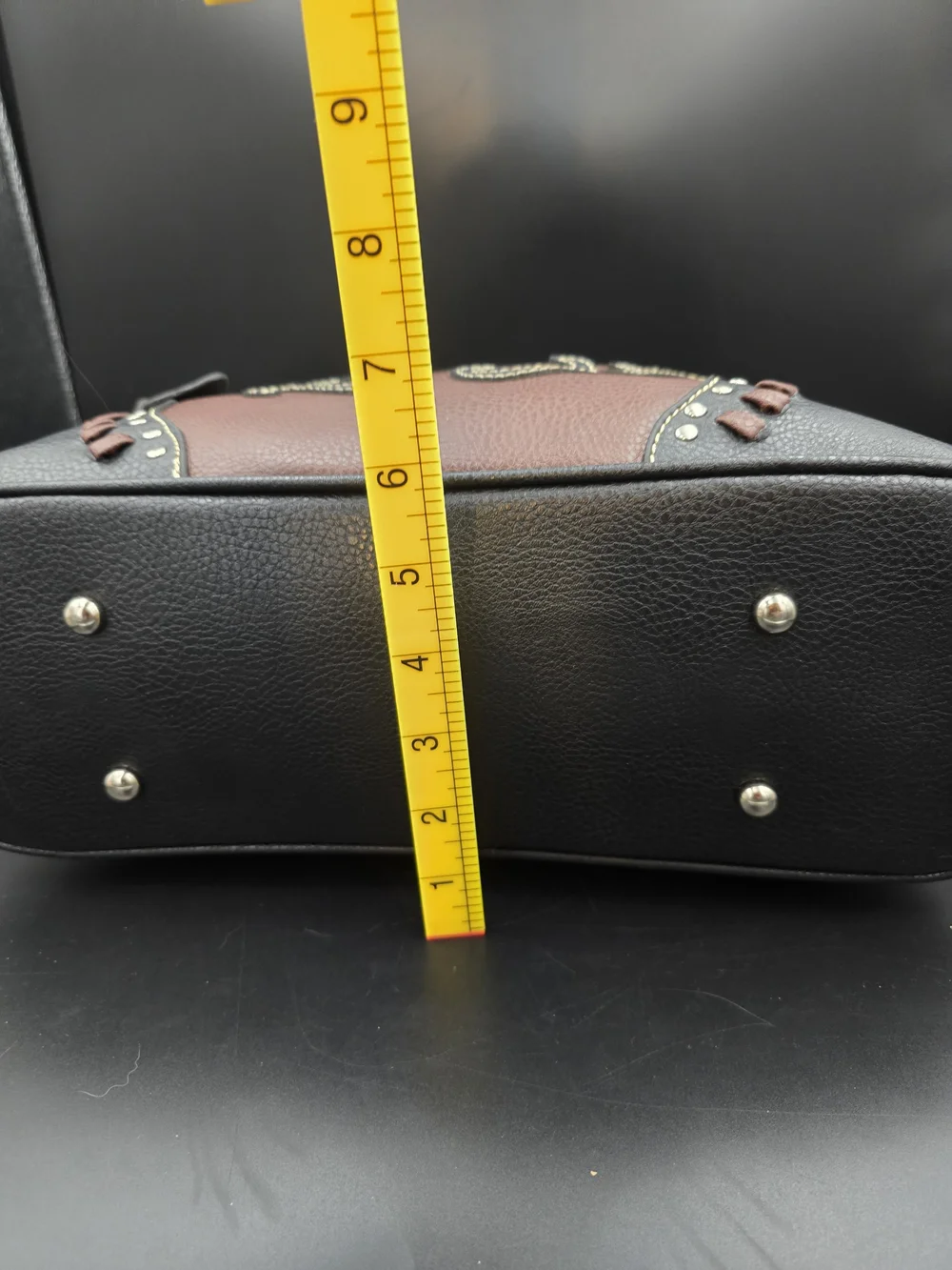Embellished Two-Tone Black and Brown Satchel Handbag